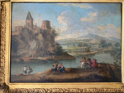 null GERMAN SCHOOL circa 1740 

Animated landscape with a castle

Oil on canvas 

32...