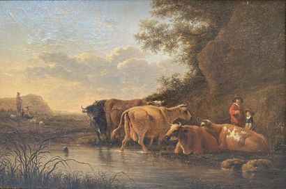 null Jacob VAN STRIJ (1756-1815) 

Pastoral scene by the river

Oil on canvas. 

50...
