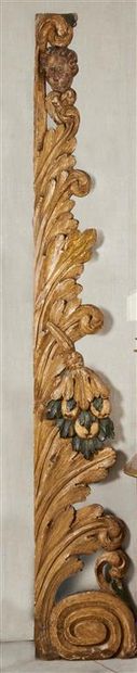 null TWO ELEMENTS in carved wood, altar sides formed of large acanthus foliage, painted...