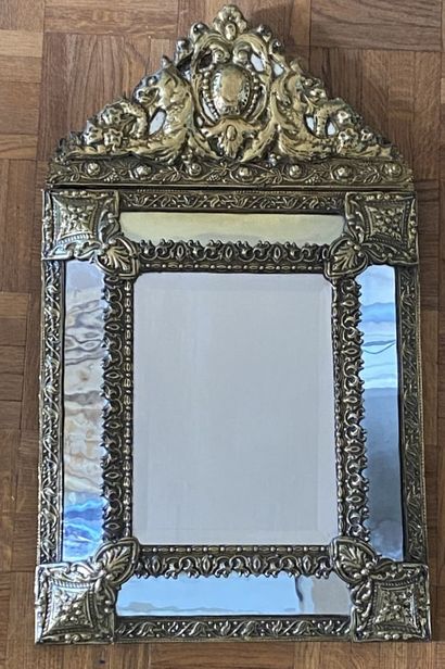 null MIRROR with silvered and gilded metal glazing plated on a wooden structure with...