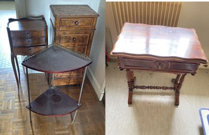 null SET OF SMALL FURNITURE including : 

- Chiffonnier in burr walnut veneer. Height:...