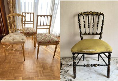null Ensemble de chaises de style Napoléon III comprenant : 

- Chaise en bois noirci...