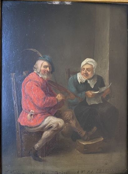 null ECOLE FLAMANDE du XIXe siècle d'après David Teniers

Le violoniste, 1825

Huile...