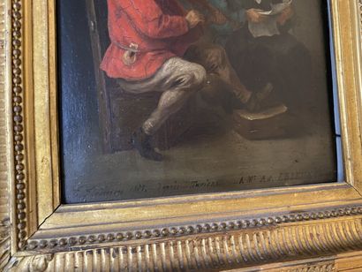 null ECOLE FLAMANDE du XIXe siècle d'après David Teniers

Le violoniste, 1825

Huile...
