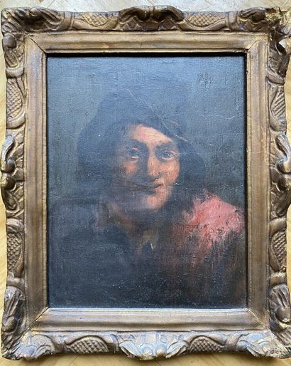 null ECOLE FLAMANDE du XIXe siècle 

Portrait d'homme au chapeau

Huile sur toile

26...