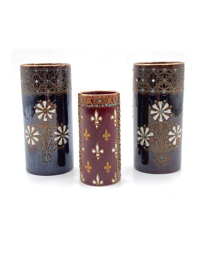 null BOCH brothers KERAMIS

Pair of scroll vases with black background and enamelled...