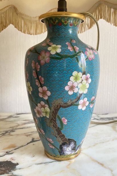 null CHINE, XIXe siècle 

Deux vases en bronze à décor en émaux cloisonnés de fleurs...