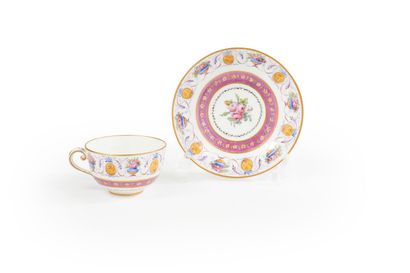 null Sèvres

Tasse à thé et sa soucoupe en porcelaine tendre à décor polychrome de...