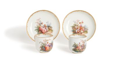 null Meissen

Deux tasses et leur soucoupe en porcelaine à décor polychrome de paysages...