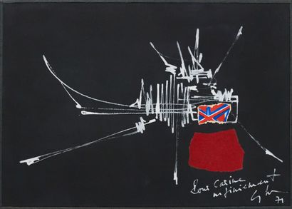 null Georges MATHIEU (1921 - 2012)

Sans titre fond noir, 1971

Peinture et collage...