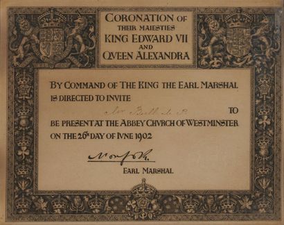 null United Kingdom 
Invitation card to the coronation of Edward VII and Queen Alexandra,...