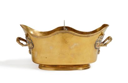 null Double gilt metal refreshment stand with leafy handles stamped with coats of...