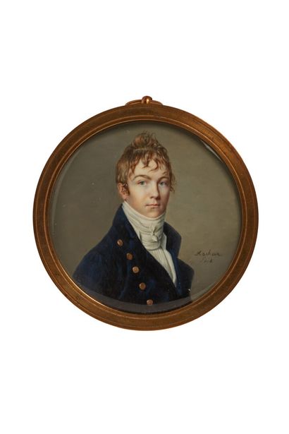 null Ferdinand MACHÉRA (1776-1843) 
Portrait d'homme à la redingote
Miniature ronde...