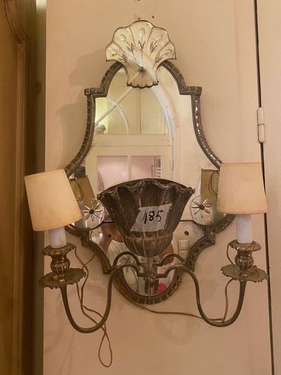 null Pair of silver plated metal light plates and mirrors, with two arms of light...