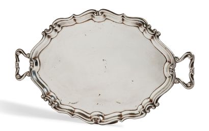 Serving tray with silver plated handles with...