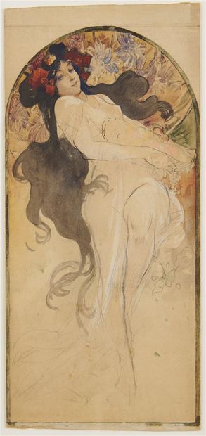 null Alphonse MUCHA (1860-1939)
L'automne
Dessin à l'encre et à l'aquarelle, rehaussé...