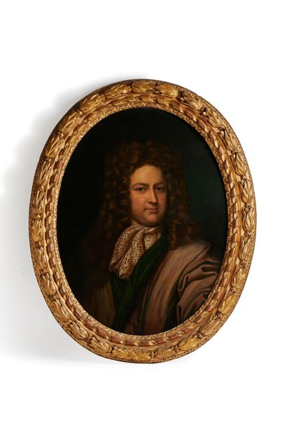 null École française du XVIIIe siècle 
Portrait d'homme au col en dentelle
Huile...