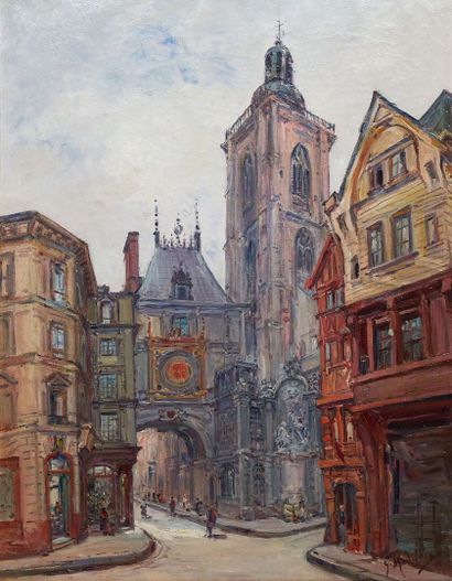 null Gustave MADELAIN (1867-1944)
Vue du Gros-Horloge à Rouen 
Huile sur toile, signée...