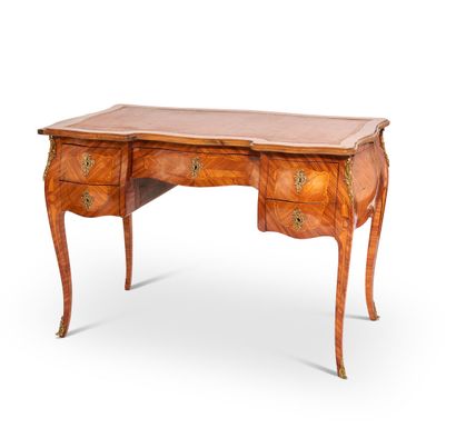 null Rosewood and violet wood pedestal desk with five drawers and a sliding shelf...