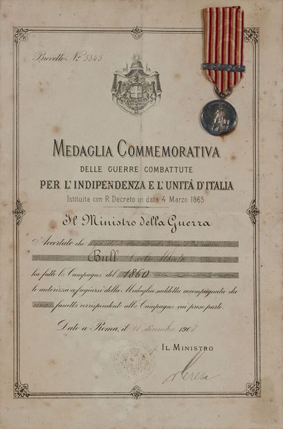 null Médaille commémorative et son Brevet de Guerre pour l'Indépendance et l'Unité...