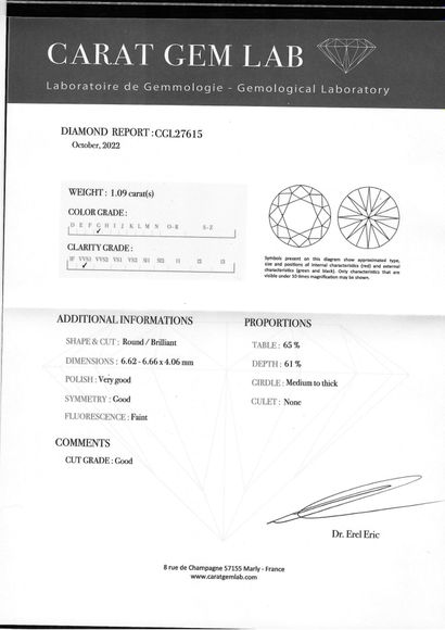 null DIAMOND on paper of round shape and brilliant cut. 
Accompanied by a diamond...