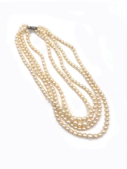 null NECKLACE four rows of pearls in fall, the clasp in metal.
Diameter of the pearls:...