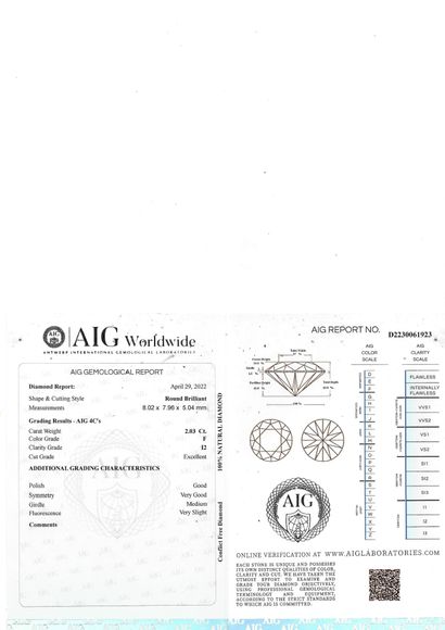 null DIAMOND on paper of round shape and brilliant cut.
Accompanied by an AIG report...