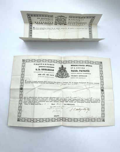 null ARCHIVES ROMAINES 					
Ensemble de 2 certificats, Rome, 4 mai 1864 et 10 mai...