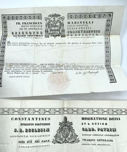 null ARCHIVES ROMAINES 					
Ensemble de 2 certificats, Rome, 4 mai 1864 et 10 mai...