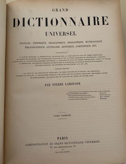 null Pierre LAROUSSE. Grand dictionnaire universel, français, historique, géographique,...