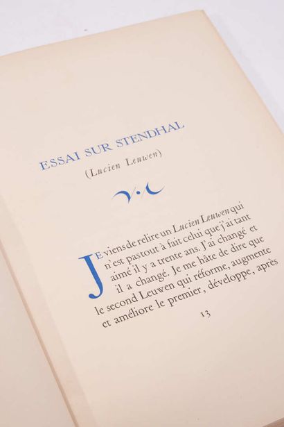 null Paul VALÉRY. Essai sur Stendhal. Paris, Schiffrin, 1927. In-8, demi-chagrin...