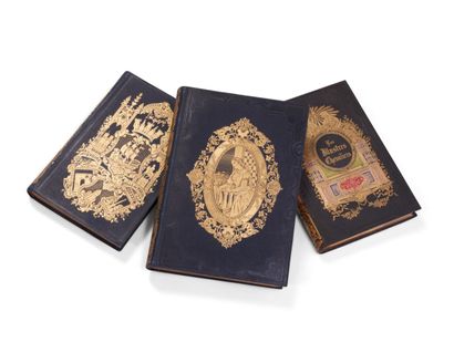 null CARTONNAGES ROMANTIQUES. 3 volumes in-8 ou grand in-8, percalines noires ou...