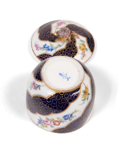 null Sèvres 
Pot à sucre Calabre couvert en porcelaine tendre à décor polychrome...