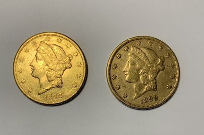 null * Deux pièces de 20 dollars US or, 1898 et 1899
Poids : 66.6 g