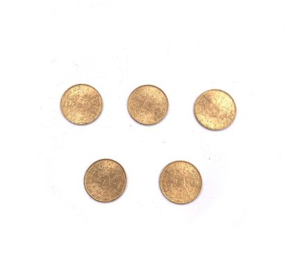 null * 5 pièces de 20 lei or, Roumanie. 
Poids : 32,7 g.