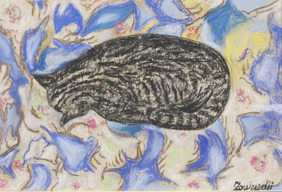 null Marcel MOULOUDJI (1922-1994)

Chat endormi sur un tapis coloré bleu et crème

Pastel...