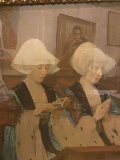 null École française de la fin du XIXe siècle 

Deux femmes priantes. 

Estampe....