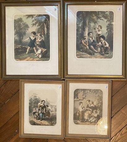 null SET OF FOUR ENGRAVINGS representing children's games: 

- The war.

- The peace.

-...