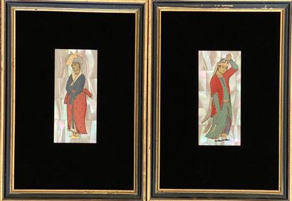 null Set of framed pieces including : 

- Two Persian miniatures on mother of pearl....