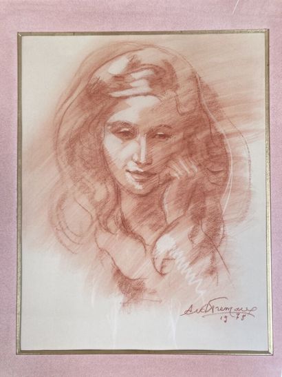 null A.C.A. FREMAUX (?-1989) 

Portrait of a woman 

Drawing with red chalk on paper....