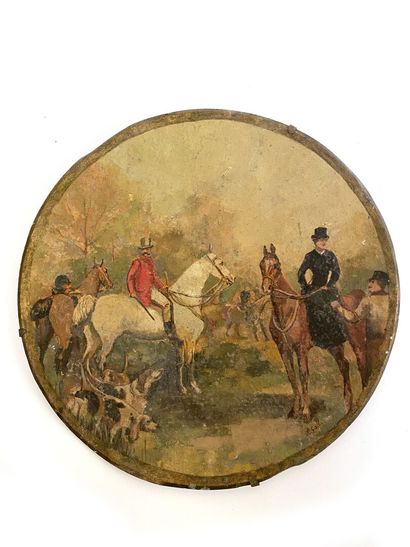 null School of the end of the 19th century 

Hunting scene

Oil on a circular copper...