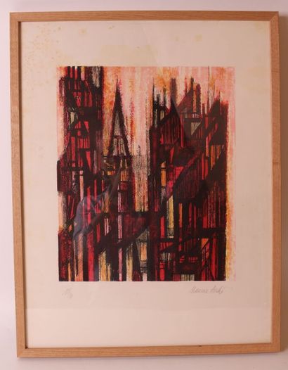 null Set of framed pieces including: 

- Auguste CLERGE (1891-1963)

Animated streets

Ink...