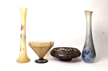 null ENSEMBLE de deux vases et deux coupes en verre polychrome comprenant un vase...