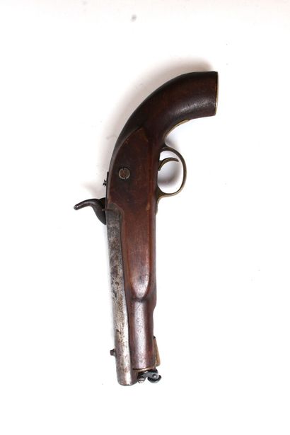 null PISTOL with percussion, the plate out of iron, trimming out of brass and the...