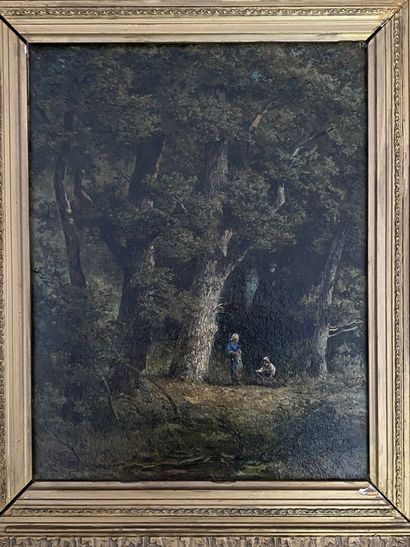 null D'après Jan Willem VAN BORSELEN (1825-1892) 

Les fagotières dans le sous bois

Huile...