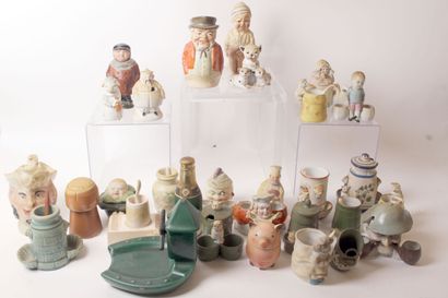 null STRONG LOT of earthenware and porcelain mustard pots with anthropomorphic and...