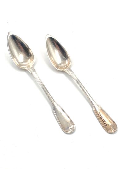 null Pair of silver ragout spoons 950 thousandths model nets engraved with coats...