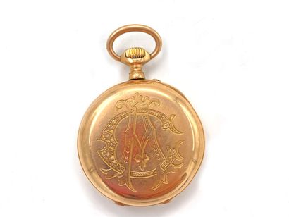 null POCKET WATCH in yellow gold 750 thousandths, the monogrammed bottom, white enamelled...