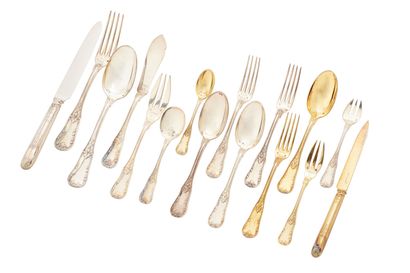 null BOIN-TABURET
Series of silver and vermeil 950 thousandths cutlery, model "n°95",...