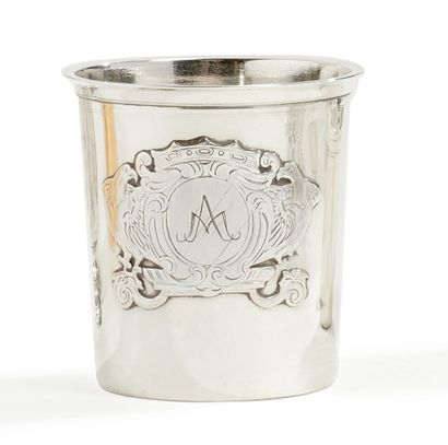 null Silver goblet 950 thousandths decorated in application of a cartouche monogrammed...